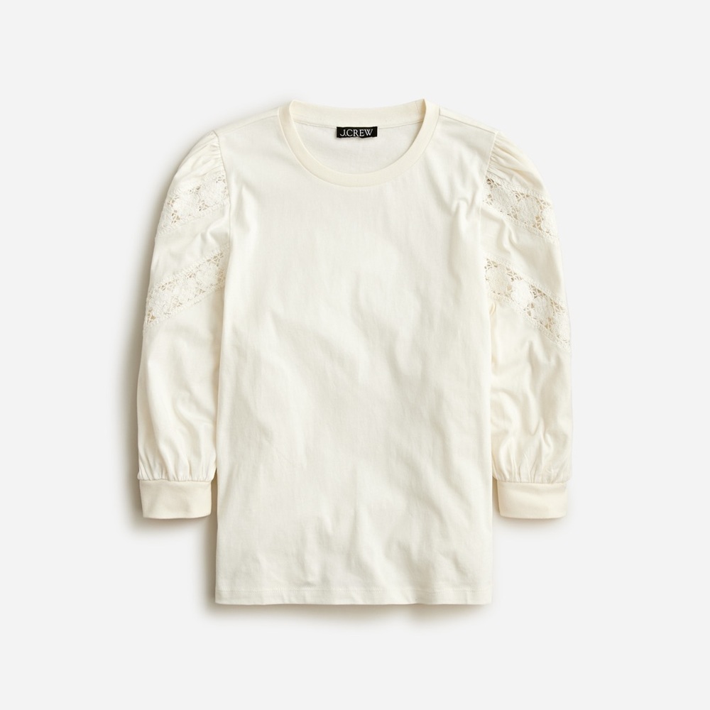 J.Crew Crochet-trim Puff-sleeve T-shirt, Ivory, XL